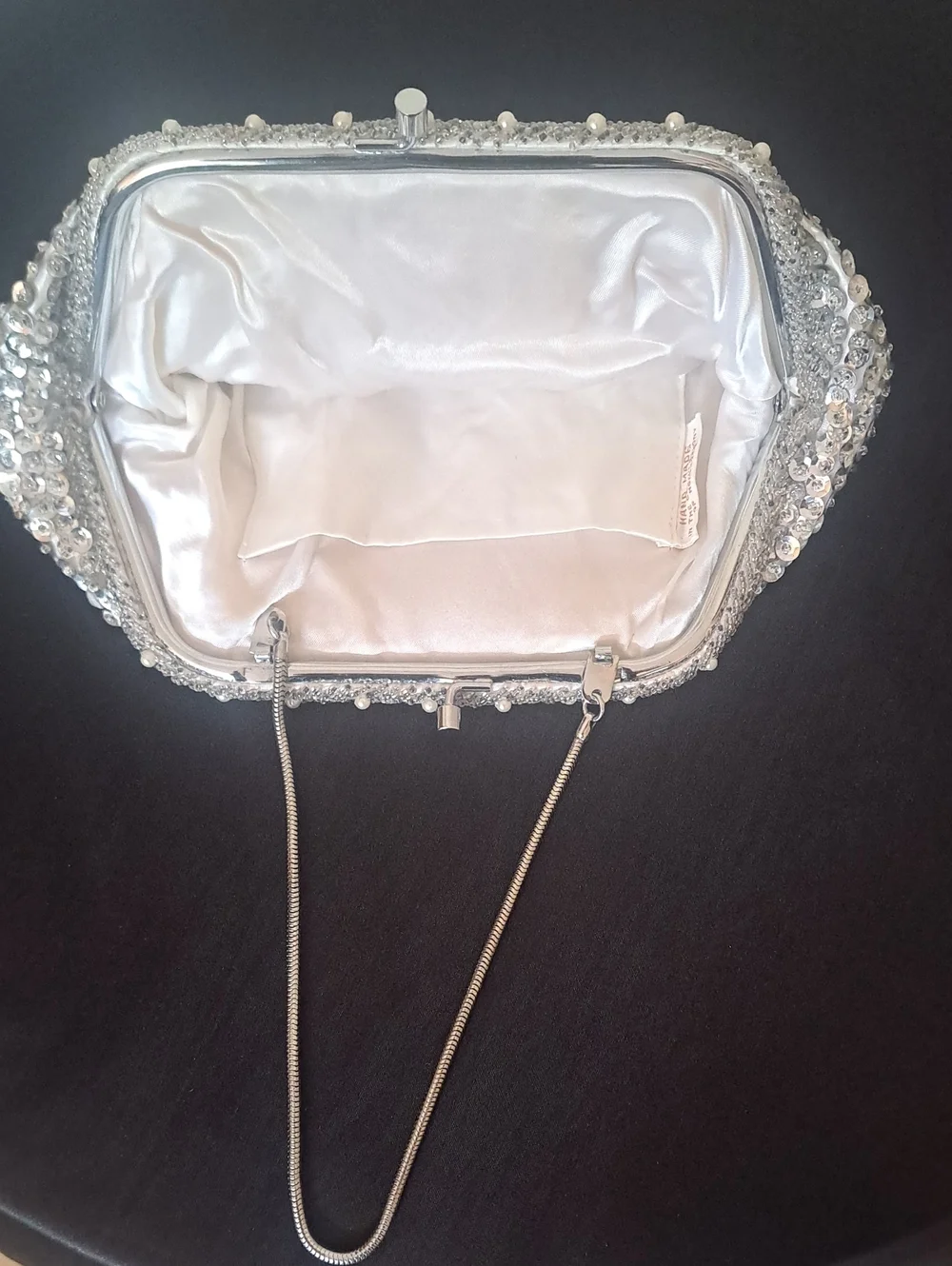 Hand Made In The Crown Colony Of Hongkong Silver Sequin Evening Wristlet Clutch